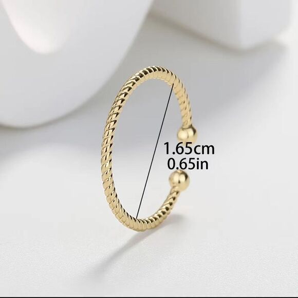 Dainty 14K Yellow Gold Plated Bead Adjustable Minimalist or Stacking Ring.. NEW - Picture 3 of 4